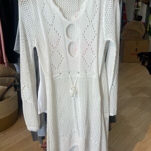 White Knit Long Sleeve Dress